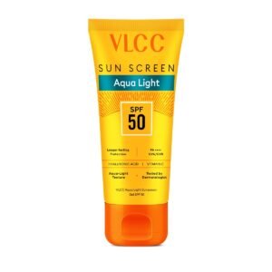 VLCC Aqua Light Sunscreen Gel SPF 50 PA+++ | Fast-Absorbing, Non-Greasy, No White Cast | Broad Spectrum UV Protection | Hyaluronic Acid & Vitamin C | Dry Touch, Lightweight, Hydrating Sunscreen - 100g
