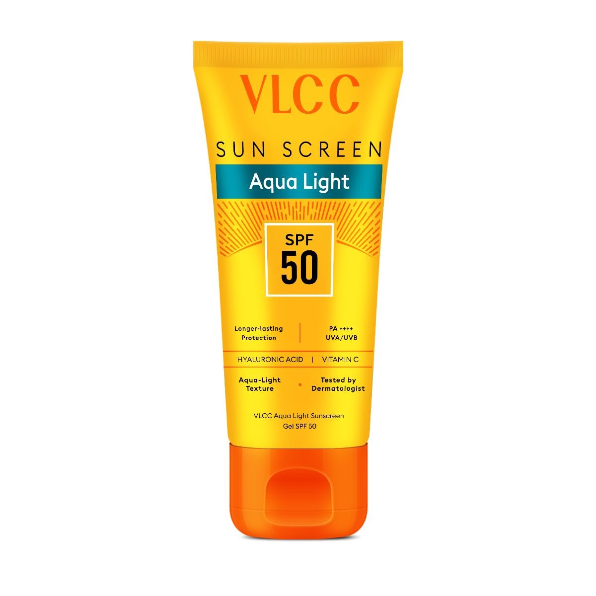 VLCC Aqua Light Sunscreen Gel SPF 50 PA+++ | Fast-Absorbing, Non-Greasy, No White Cast | Broad Spectrum UV Protection | Hyaluronic Acid & Vitamin C | Dry Touch, Lightweight, Hydrating Sunscreen - 100g