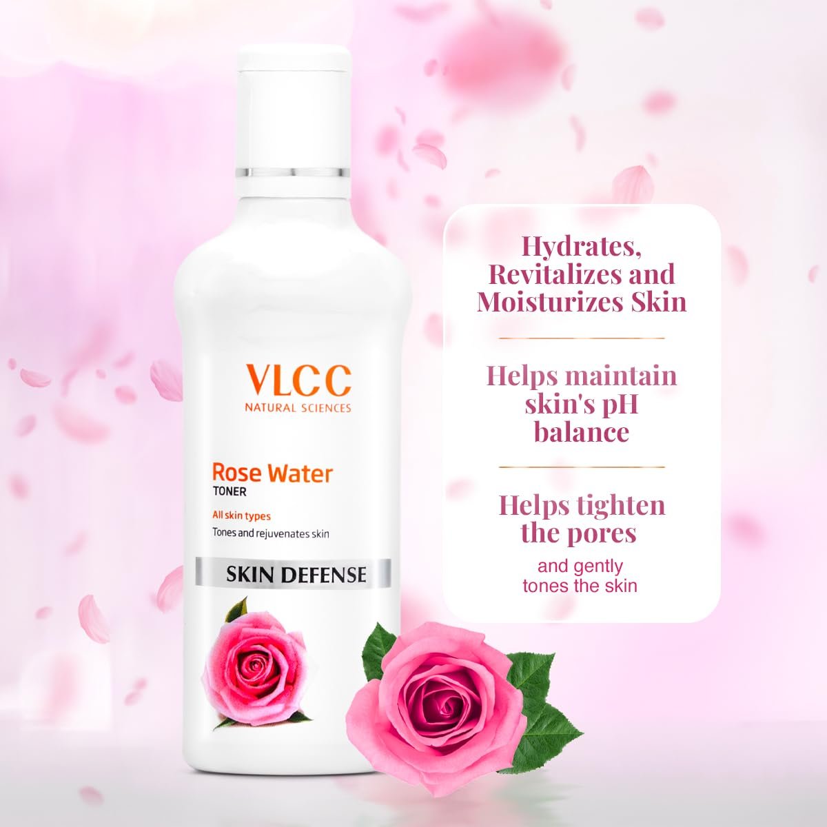 VLCC Rose Water Toner - 100ml - Tones & rejuvenates skin | Helps maintain skin's pH balance | Helps tighten the pores and gently tones the skin | With Rose, Aloe vera, Mint, Date fruit. - Image 2