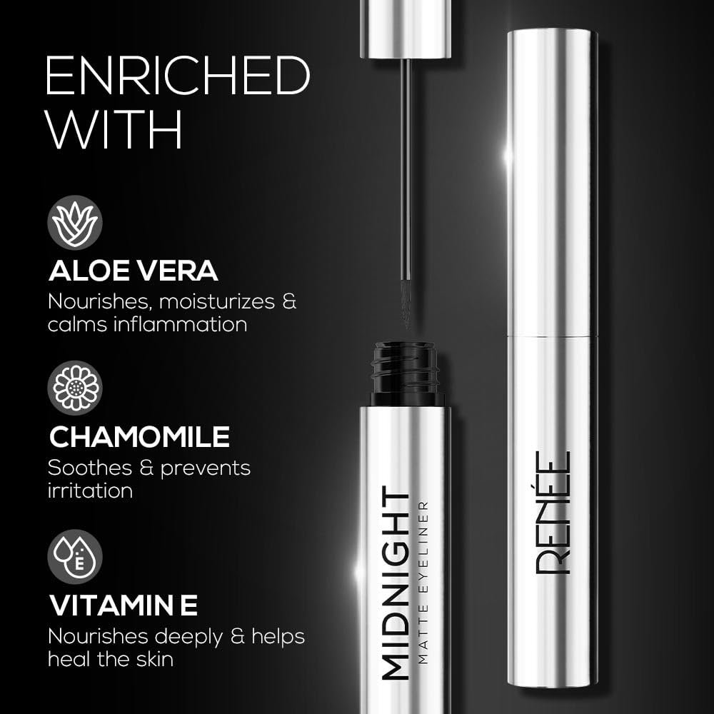 RENEE Midnight Matte Eyeliner, Darkest Black, Long Lasting, Smudge-Proof & Waterproof Formula, One-Swipe-Application with Intense Pigment, Enriched with Vitamin E, Camomile & Aloe Vera, 2.5ml - Image 3