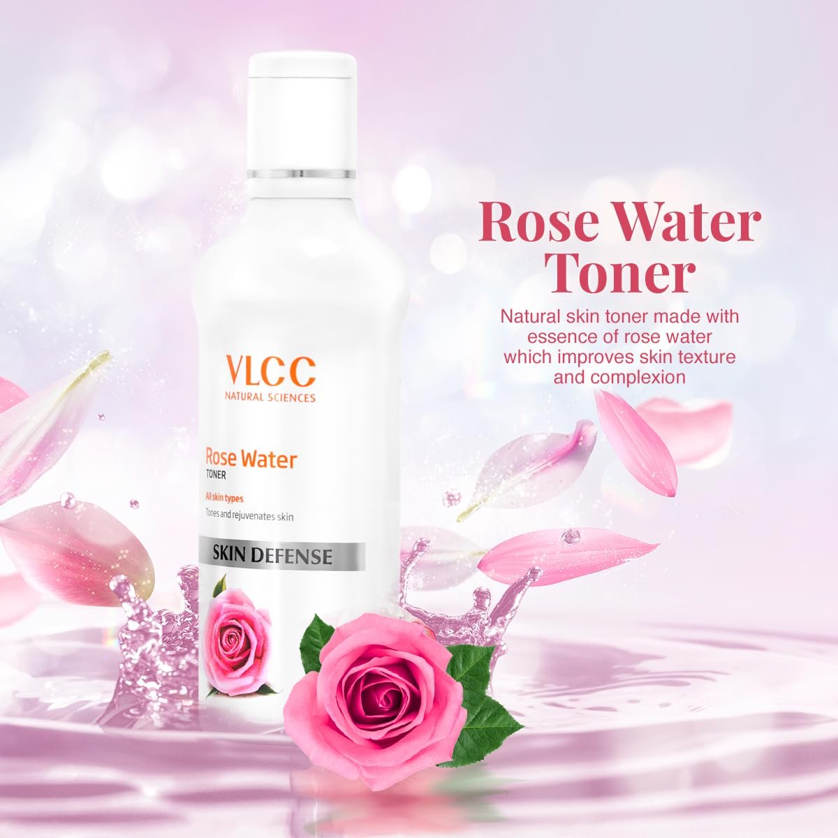 VLCC Rose Water Toner - 100ml - Tones & rejuvenates skin | Helps maintain skin's pH balance | Helps tighten the pores and gently tones the skin | With Rose, Aloe vera, Mint, Date fruit. - Image 3