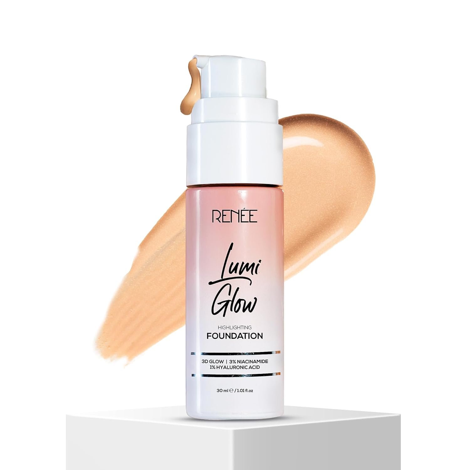 RENEE Lumi Glow Highlighting Liquid Foundation - Satin Ivory | Dewy Finish, Buildable Coverage & 3D Glow | Hydrates & Smoothens For Luminous Skin | With Hyaluronic acid & Niacinamide | 30ml