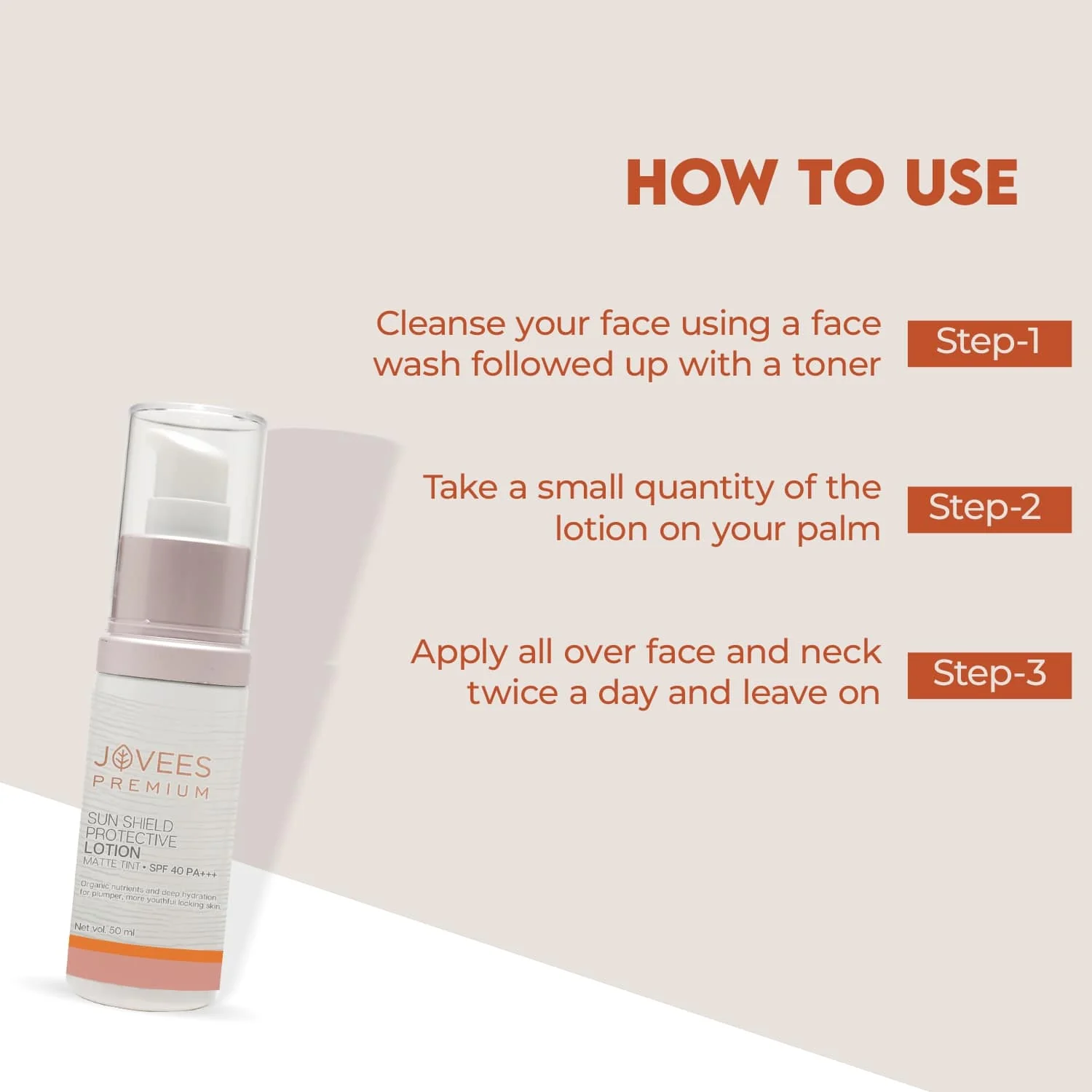 Jovees Sensitive Skin Premium Sun Shield Protective Lotion SPF 40 | Broad Spectrum PA+++ | Matte Tint | Infused with Organic Extracts | Lightweight and Oil Free 50ML - Image 4