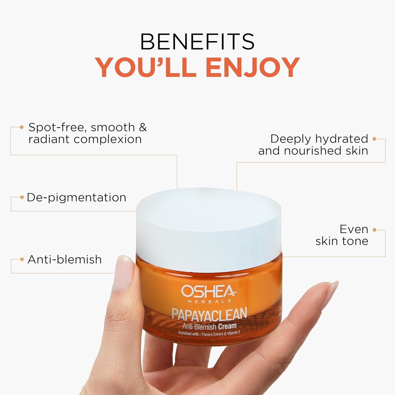 Oshea Herbals Papayaclean Anti Blemish Face Cream for Women & Men | Hydrating & Brightens Skin Tone | Reduces Dark Spots & Blemishes | Enriched with Papaya Extracts & Vitamin E | All Skin Types - 50g - Image 2