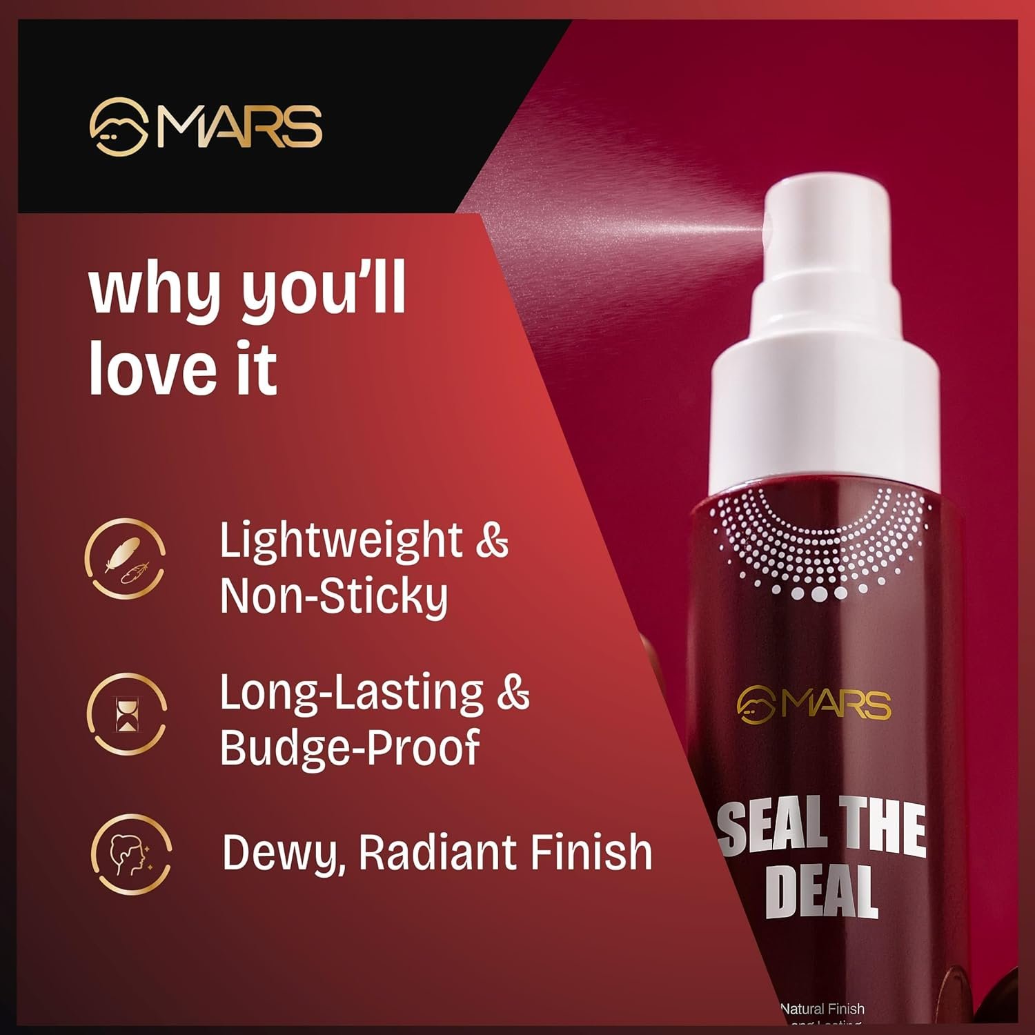 MARS Long Lasting Makeup Fixer spray with Hyaluronic acid | Hydrating Dewy base Setting Spray for Professional Face Make up | Budge Proof | Non Sticky | 60ml - Image 2