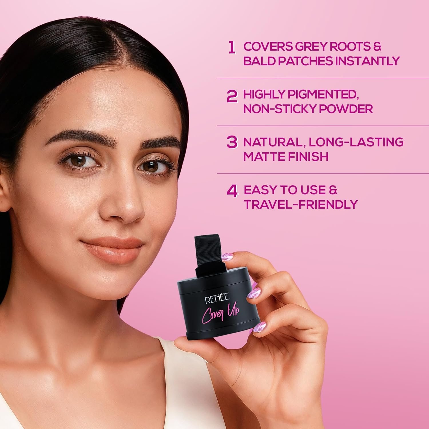 RENEE Cover-Up Hair Powder | Covers Grey Roots & Bald Spots Instantly | Highly Pigmented, Fuller & Denser Look | Long-Lasting | Matte Finish | Fine Powder | Flawless Application | 4gm - Image 4