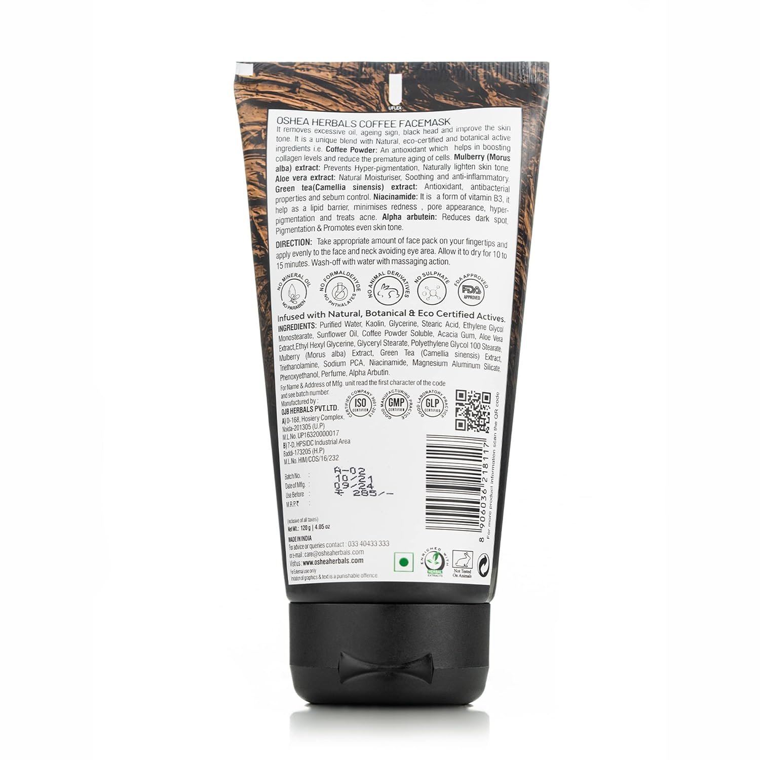 Oshea Herbals Cafeine Pro Coffee Face Mask for All Skin Types | Removes Impurities & Dead Cells | Enriched with Coffee Seed Oil & Mulberry Extracts 120 g - Image 6