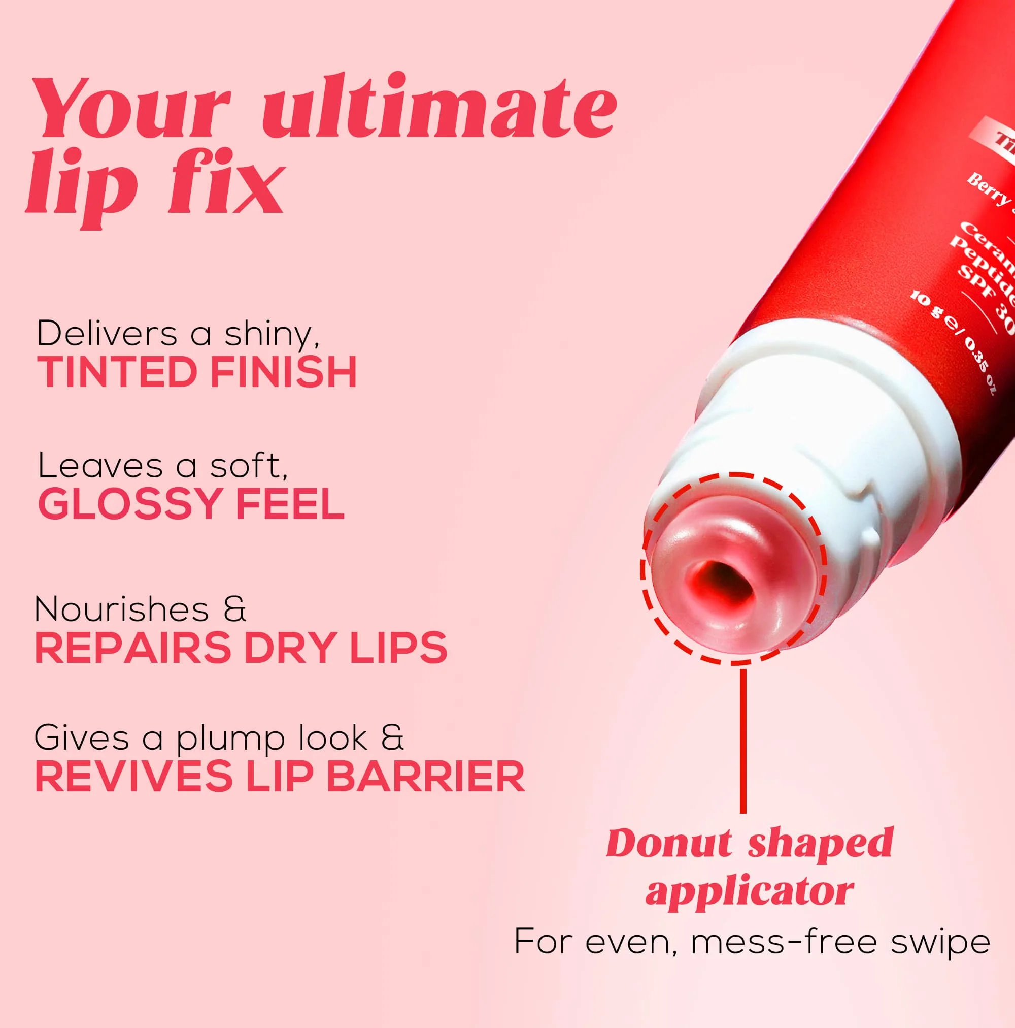 RENEE Juicy Fix Tinted Lip Balm- Peach Pop | Shiny, Glossy Finish | Protects Lips With SPF 30 | Repairs & Nourishes Dry, Flaky Lips | With Peptides, Ceramides & Hyaluronic Acid | 10 g - Image 2