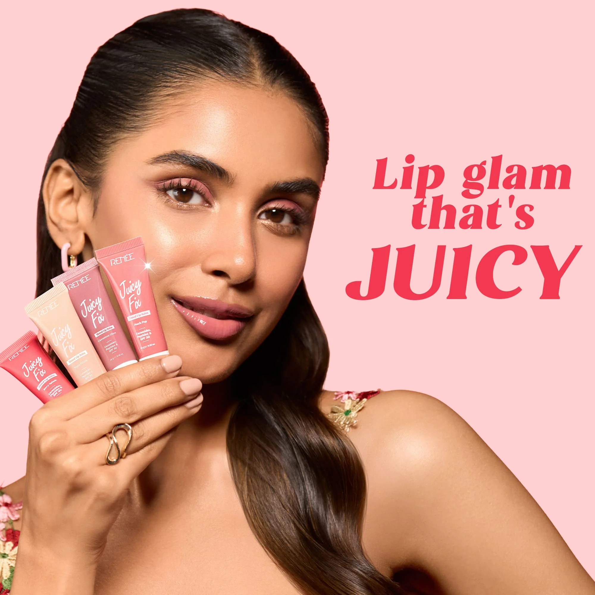 RENEE Juicy Fix Tinted Lip Balm- Peach Pop | Shiny, Glossy Finish | Protects Lips With SPF 30 | Repairs & Nourishes Dry, Flaky Lips | With Peptides, Ceramides & Hyaluronic Acid | 10 g - Image 5