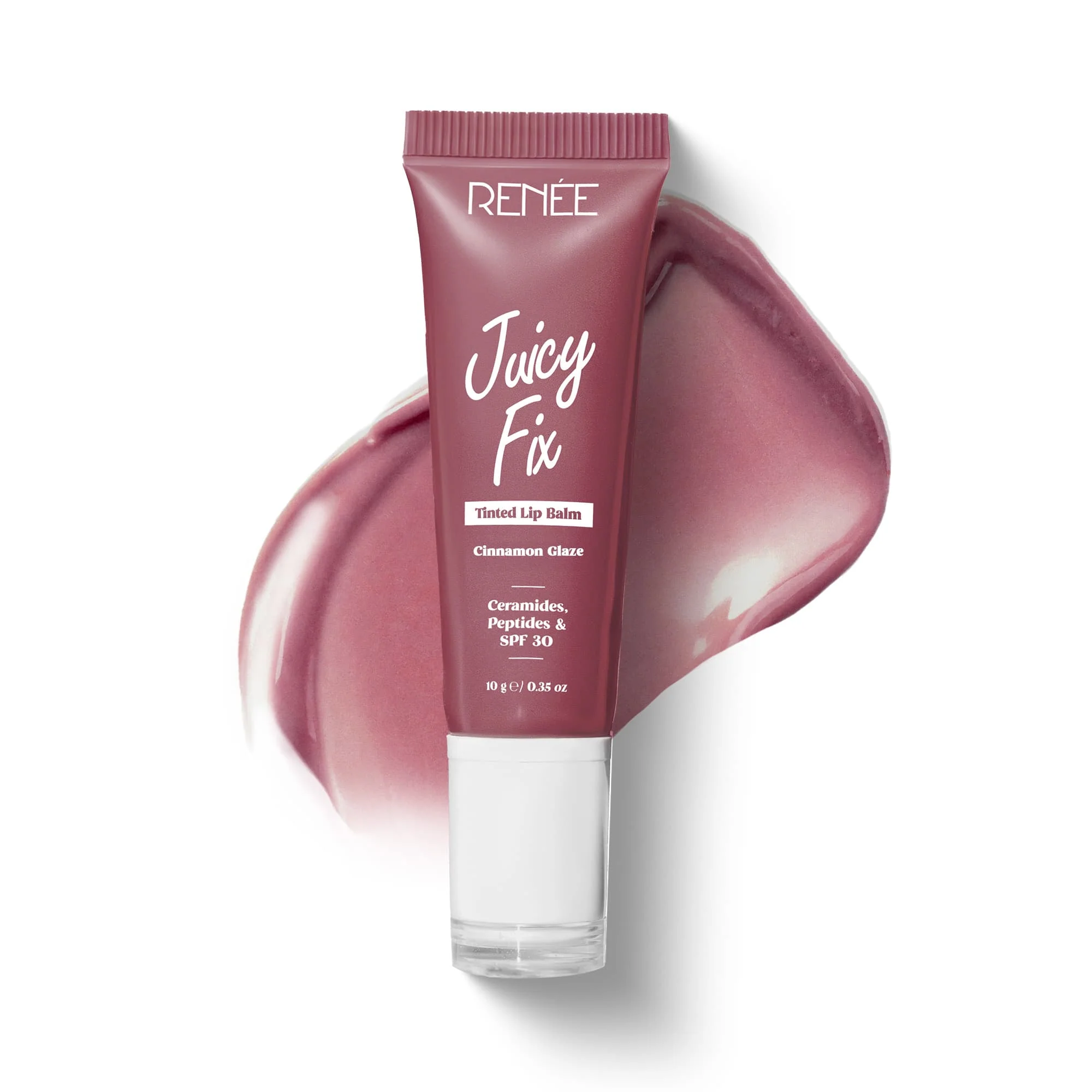 RENEE Juicy Fix Tinted Lip Balm- Peach Pop | Shiny, Glossy Finish | Protects Lips With SPF 30 | Repairs & Nourishes Dry, Flaky Lips | With Peptides, Ceramides & Hyaluronic Acid | 10 g
