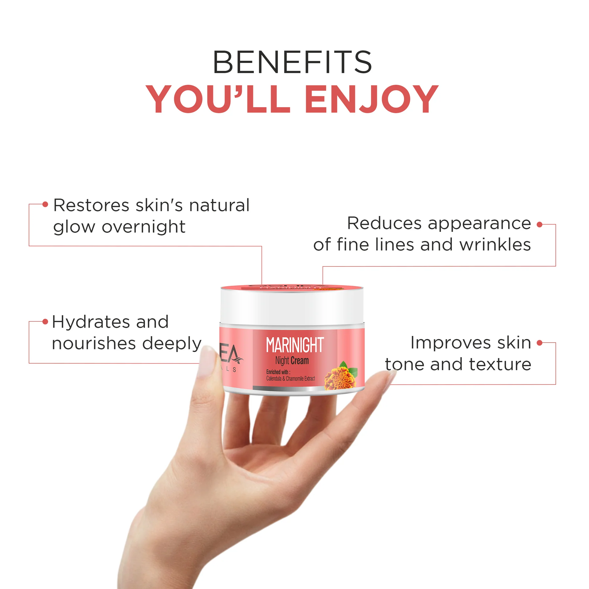 Oshea Herbals Marinight Night Cream for All Skin Types | Reduces Age Sign, Hydrates & Rejuvinates with Even Skin Tone | Enriched with Calendulla & Chamomile Extracts 50g - Image 4