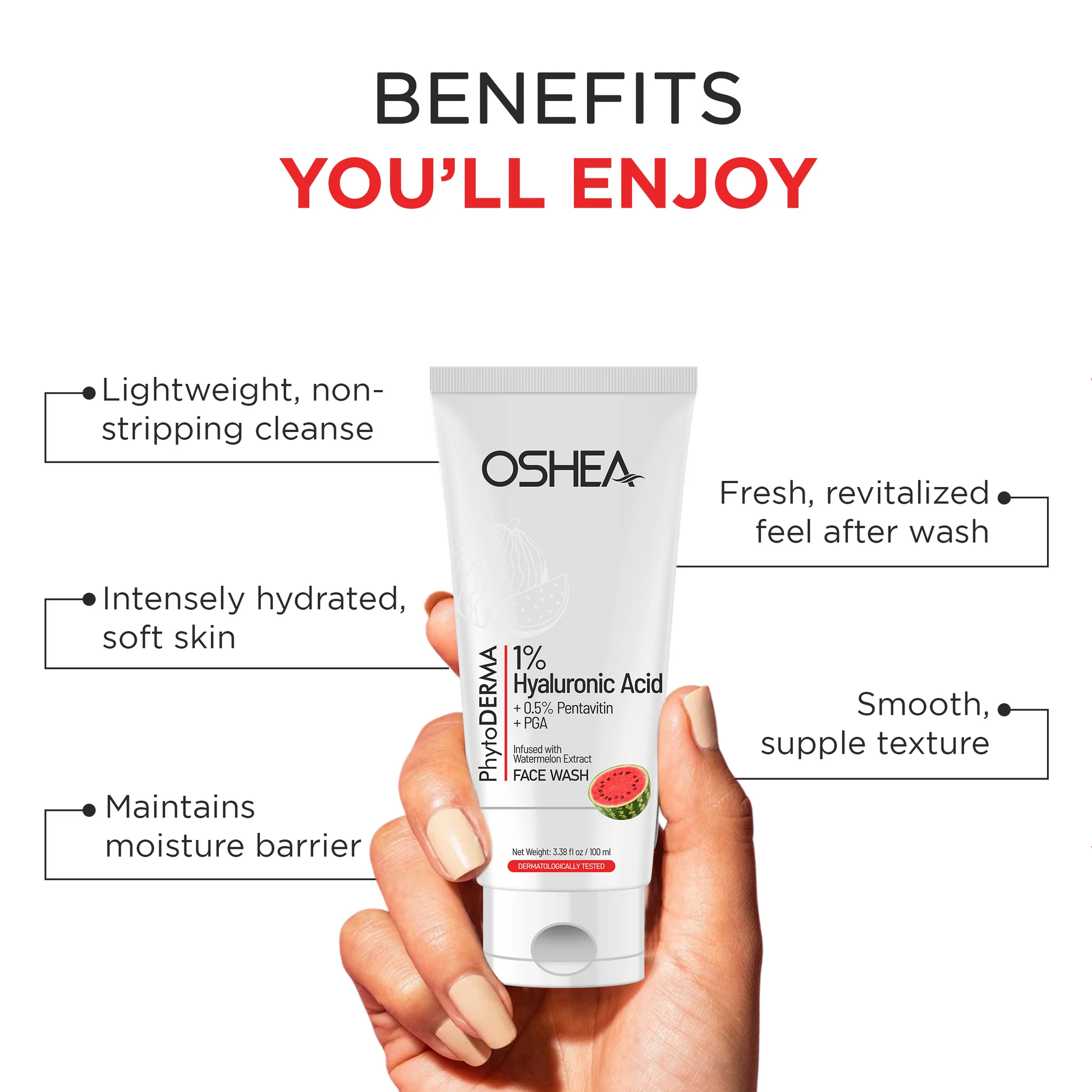 Facewash - 1% Hyaluronic Acid + 0.5% Pentavitin + PGA infused with Watermelon - Image 2