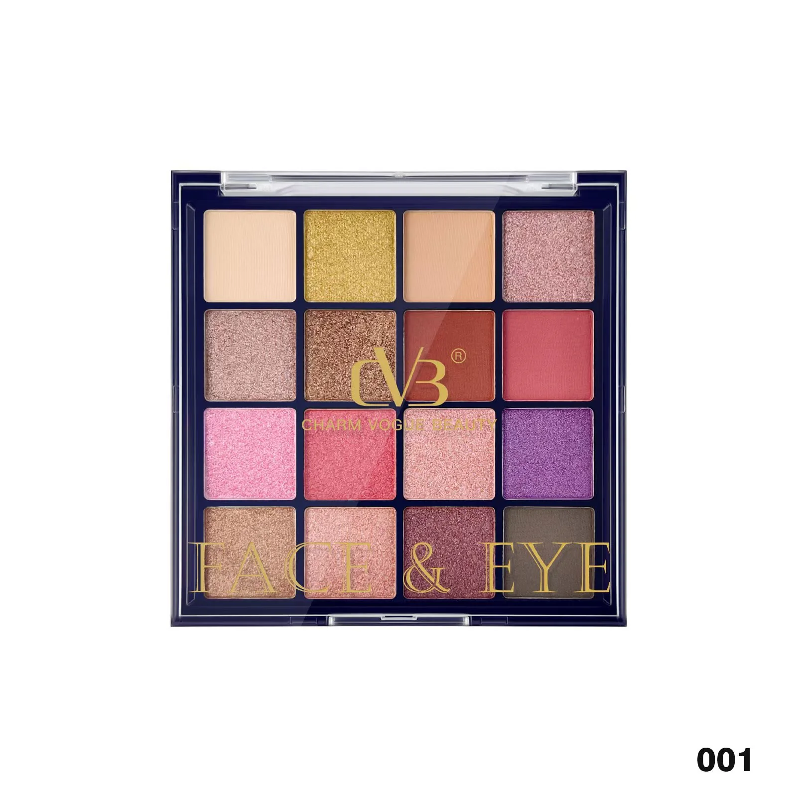 CVB C207 Face & Eye 16-Color Eyeshadow Palette | Matte & Shimmer Blendable Shades | 16g | Multi-Use Makeup Palette (Gold)