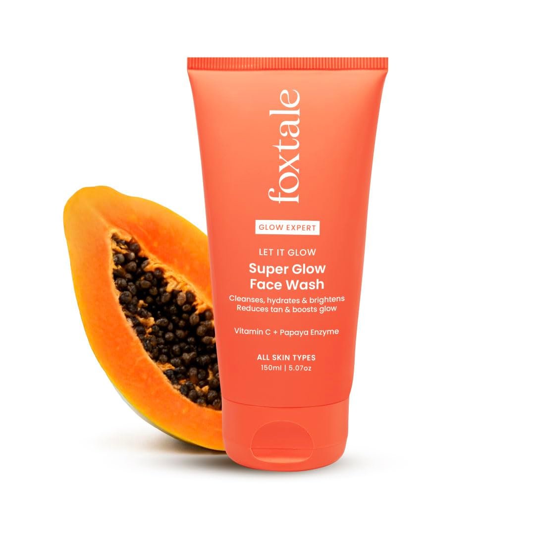 Foxtale Vitamin C Super Glow Face Wash with Papaya enzyme | Reduces Tan | Boosts Glow | Gently Exfoliates & Brightens Skin | Reduces Pigmentation | Face Wash for Men & Women- 150ml
