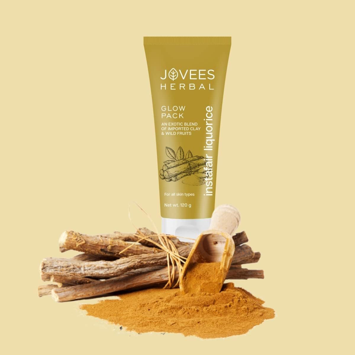 Jovees Herbal Insta Fair Glow Face Pack for Brightens, Cleans Pores, Removes Blackheads and Dark Spots | Clay Face Mask for Glowing, Hydrates & Plumps Skin | For All Skin Types - 120gm - Image 2