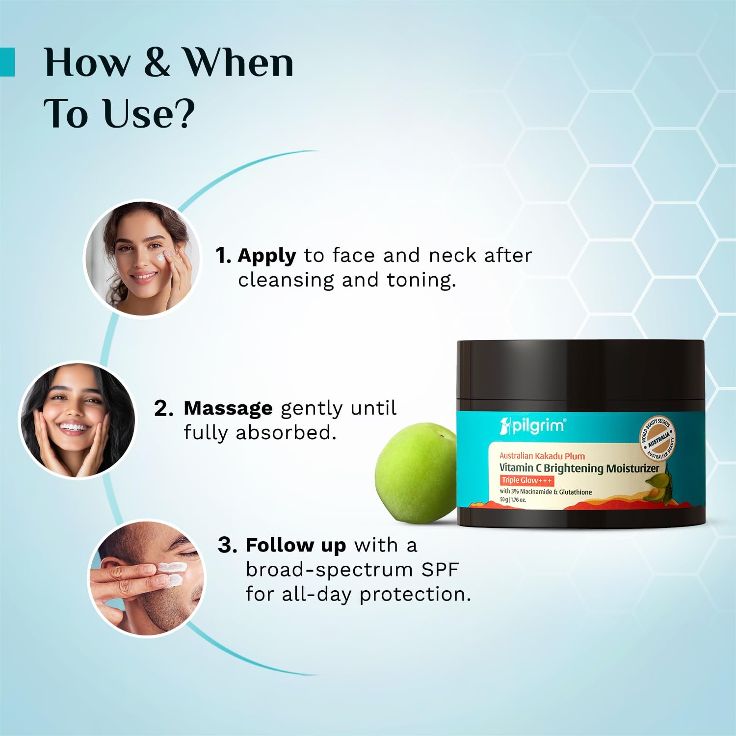 Australian Kakadu Plum Vitamin C Brightening Moisturizer| Triple Glow| Reduces Pigmentation|Light Gel| All skin Types - Image 3