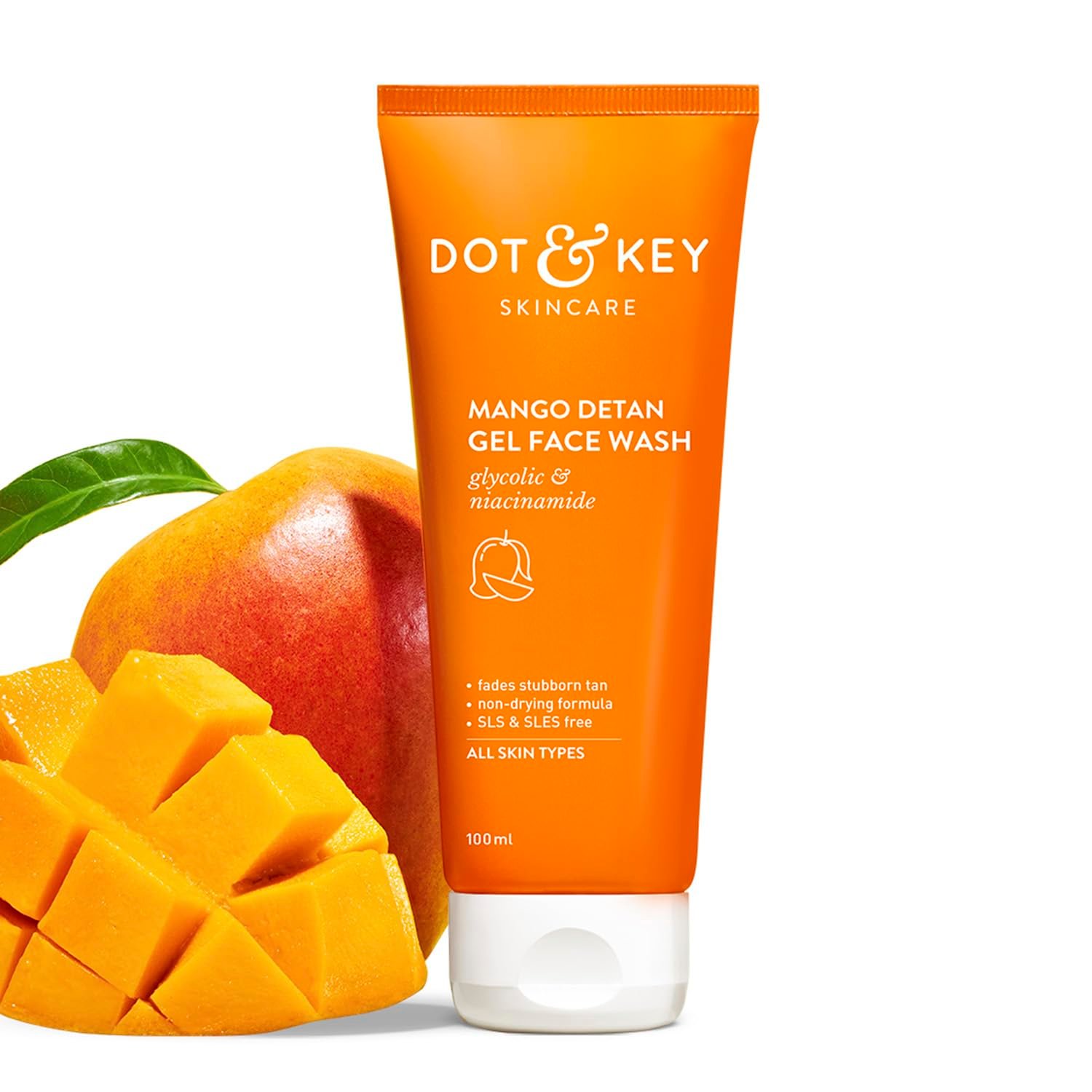 Dot & Key Mango Detan Gel Face Wash | Gently Cleanses Skin From Dirt & Oil | Fades Stubborn Tan | For All Skin Types | 100ml