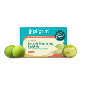 Pilgrim Vitamin C Detan & Brightening Facial Kit with Australian Kakadu Plum | Reduces Tan, Smoothens & Brightens Skin | Facial kit for glowing skin with Vitamin C Serum 5ml | All Skin Types |