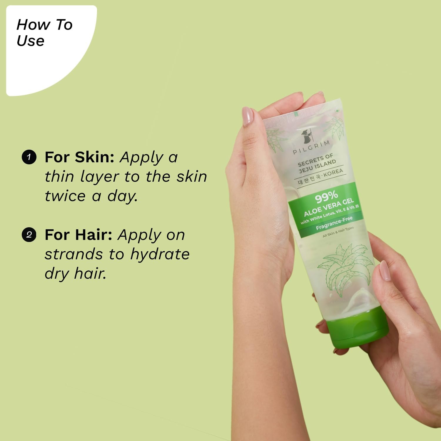 PILGRIM Korean 99% Pure Aloe Vera Gel 200ml with Vitamin E & Vitamin B5 for Face & Hair | Hydrates & Soothes Skin | Conditions & Softens Hair | Free from Parabens, Sulphates, Mineral Oils & Fragrance I For Women and Men - Image 2