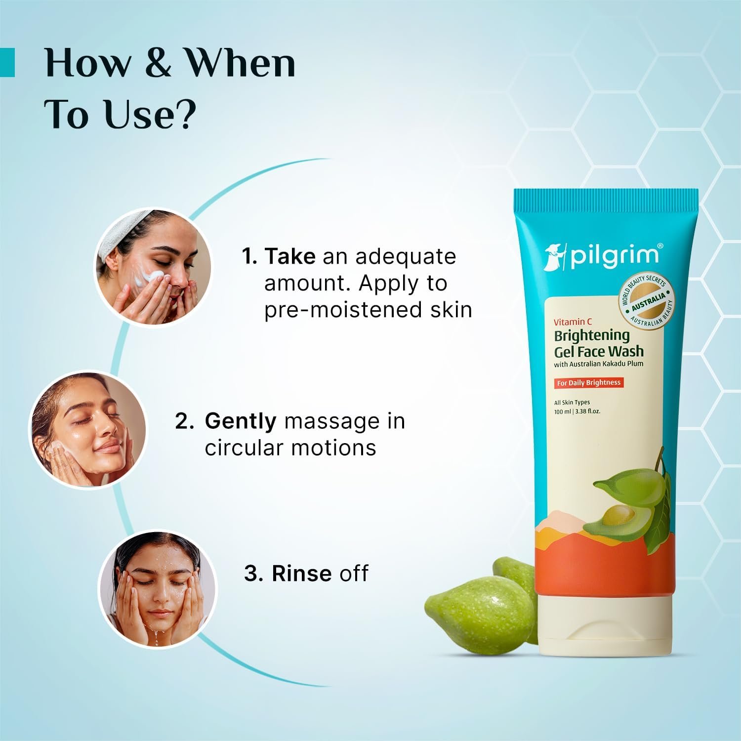 Pilgrim Australian Vitamin C Gel Face Wash for glowing skin with Kakadu Plum & Lime Pearl™ | Face wash for dry & radiant skin | Women & Men | 100 ml - Image 3