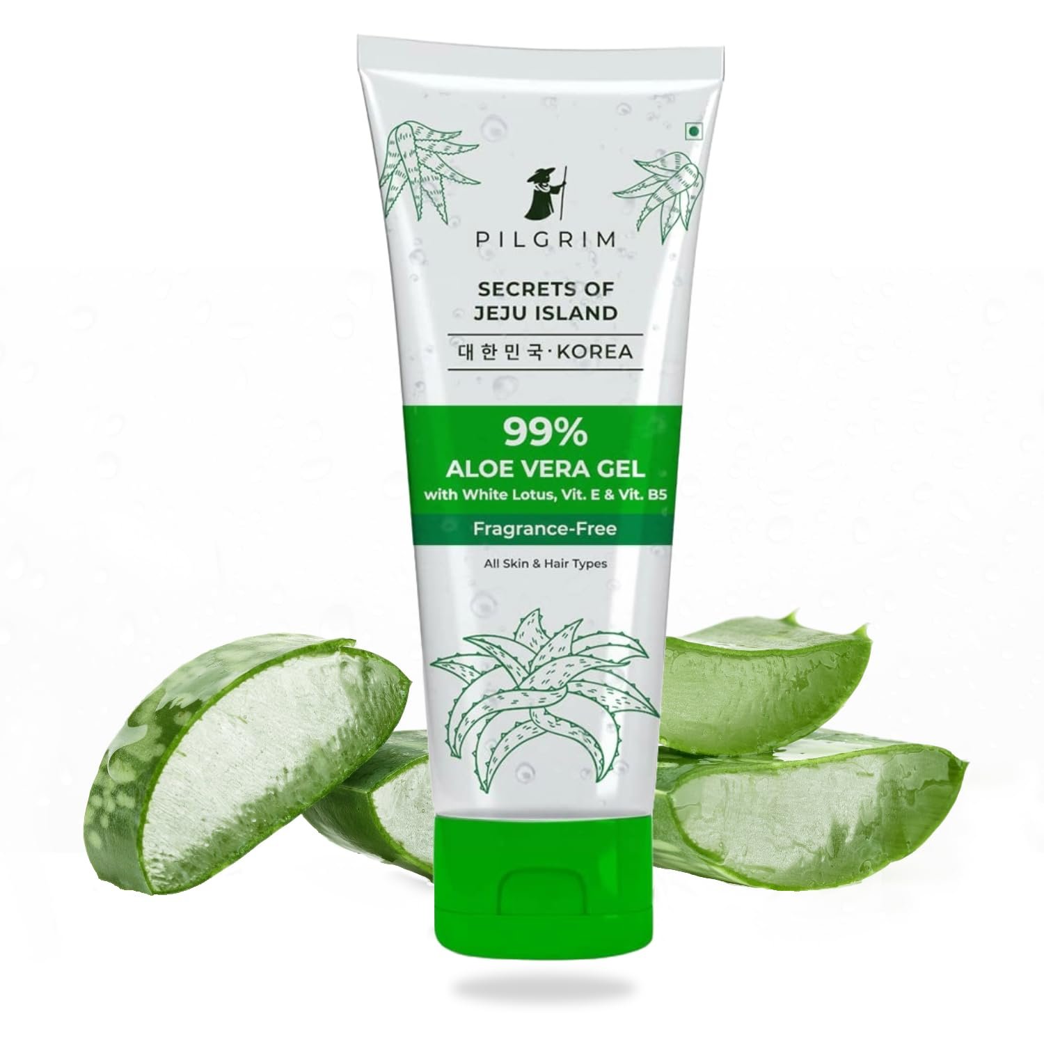 PILGRIM Korean 99% Pure Aloe Vera Gel 200ml with Vitamin E & Vitamin B5 for Face & Hair | Hydrates & Soothes Skin | Conditions & Softens Hair | Free from Parabens, Sulphates, Mineral Oils & Fragrance I For Women and Men