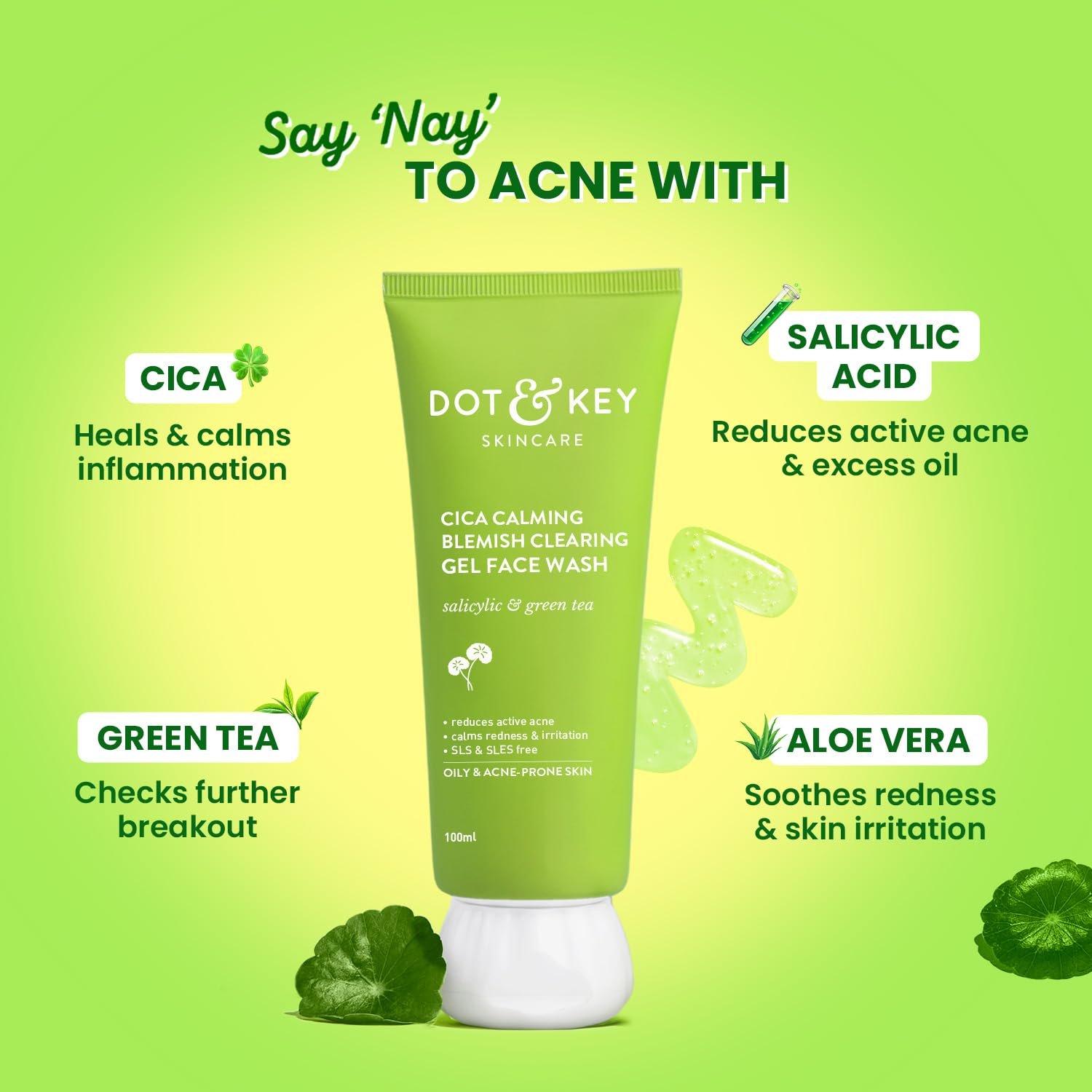 Dot & Key CICA Face Wash for Acne Prone Skin, 2% Salicylic Acid with Green Tea | For Oily & Sensitive Skin | Sulphate Free for Men & Women | Oil Control Face Wash with Zinc | 100ml - Image 2