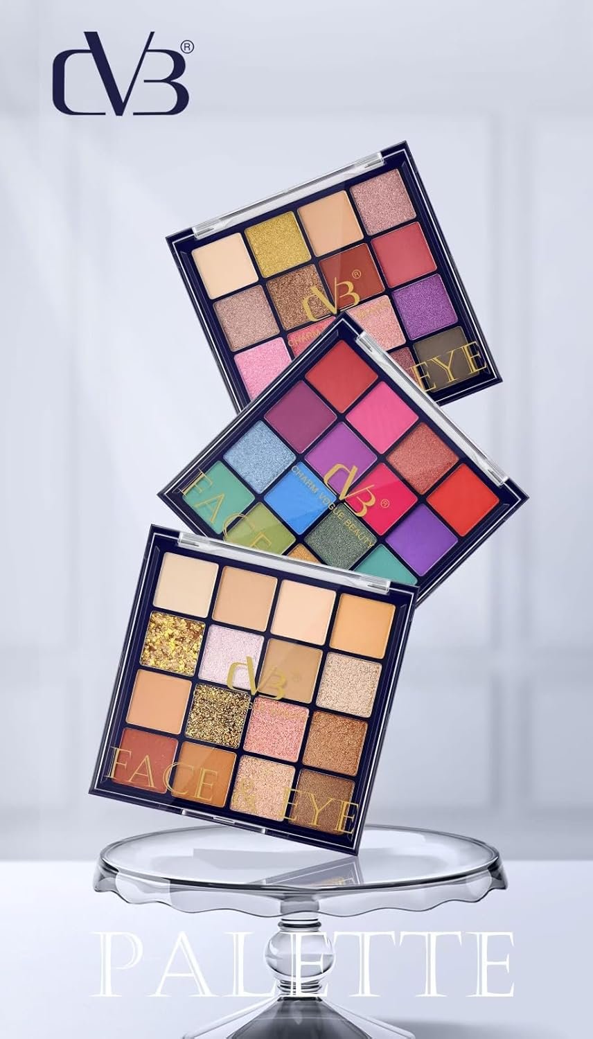 CVB C207 Face & Eye 16-Color Eyeshadow Palette | Matte & Shimmer Blendable Shades | 16g | Multi-Use Makeup Palette (Gold) - Image 3