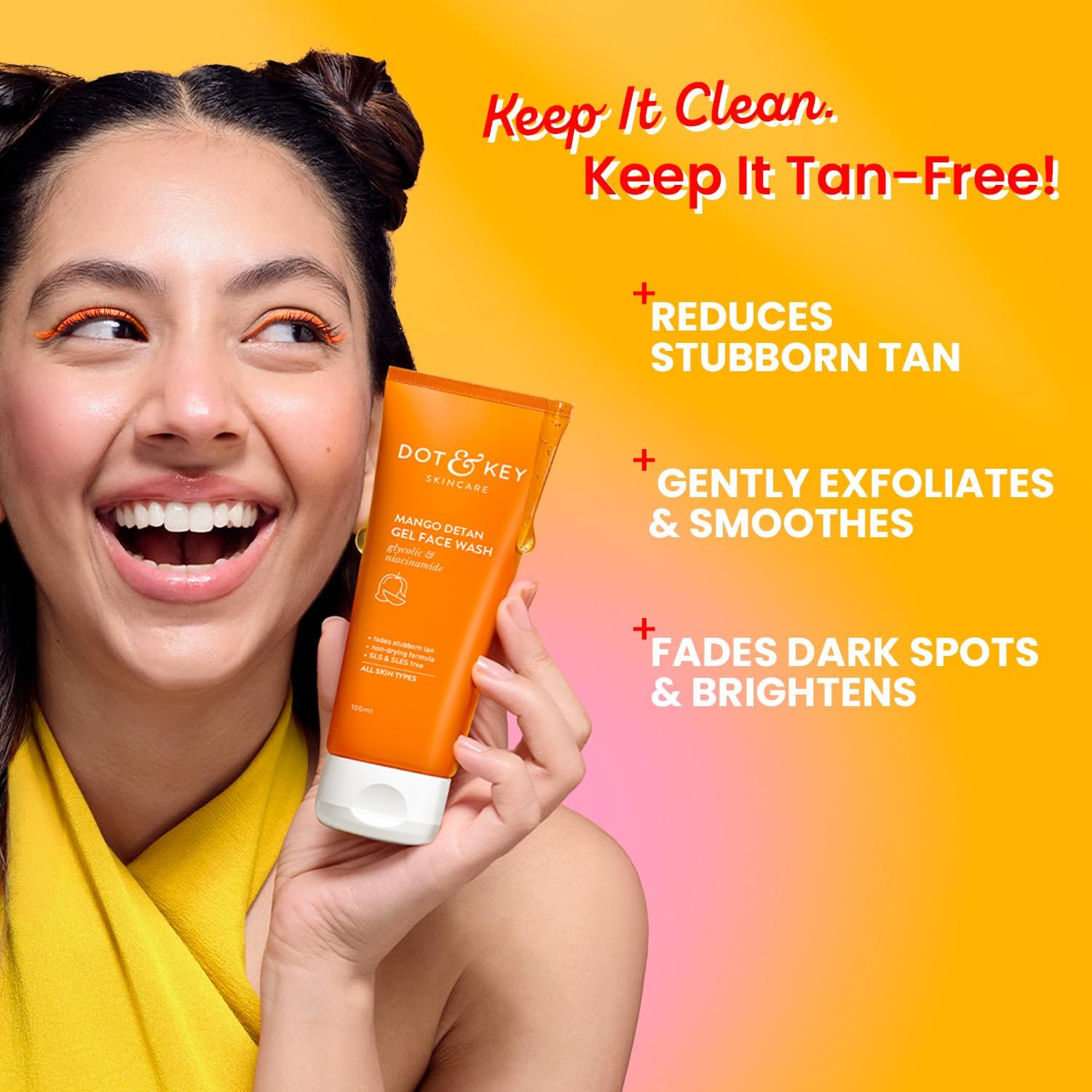 Dot & Key Mango Detan Gel Face Wash | Gently Cleanses Skin From Dirt & Oil | Fades Stubborn Tan | For All Skin Types | 100ml - Image 4