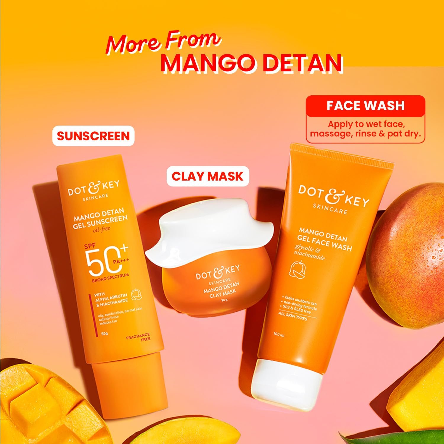 Dot & Key Mango Detan Gel Face Wash | Gently Cleanses Skin From Dirt & Oil | Fades Stubborn Tan | For All Skin Types | 100ml - Image 3