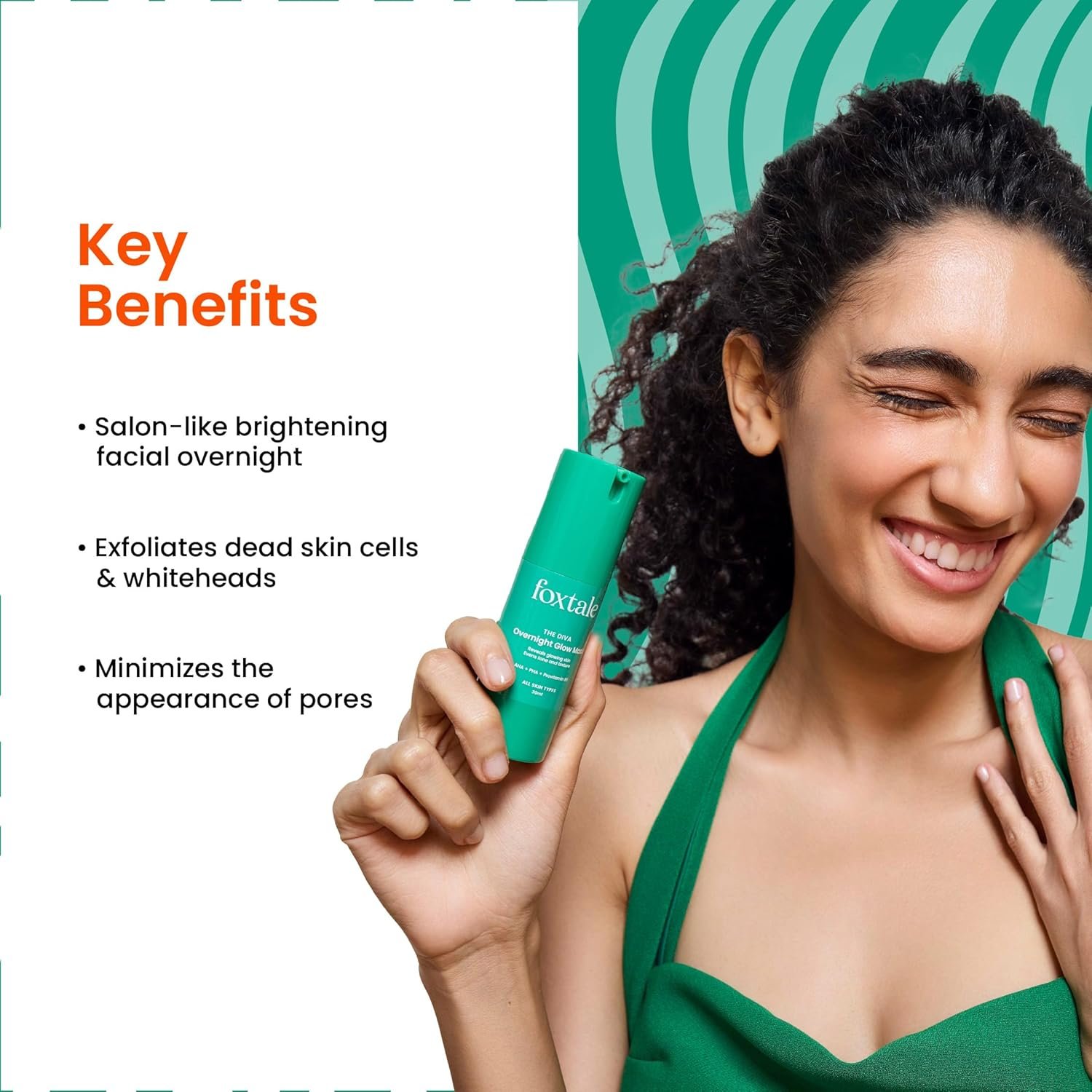 Foxtale Overnight Glow Mask | 4% Glycolic Acid | 3% Lactic Acid |Reduces Blackheads, Whiteheads | 30 Second Salon like Brightening Facial for Glowing Skin | Men & Women - 30ml - Image 4