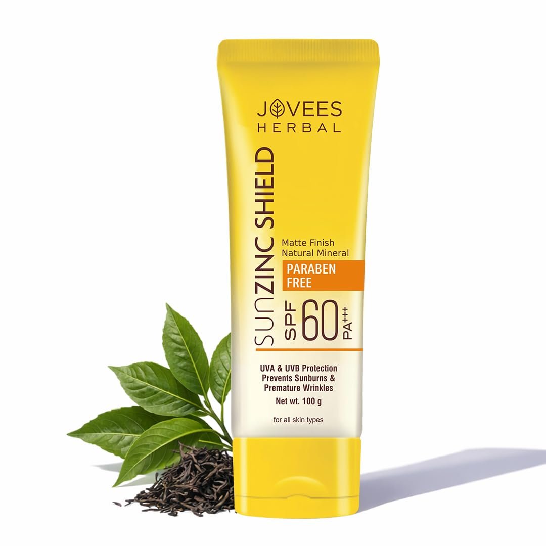 Jovees Herbal Sun Zinc Shield SPF 60 PA+++ Broad Spectrum | Matte Finish | Oil Free | UVA/UVB & Blue Light Protection | Sunscreen For Men/Womens 100g