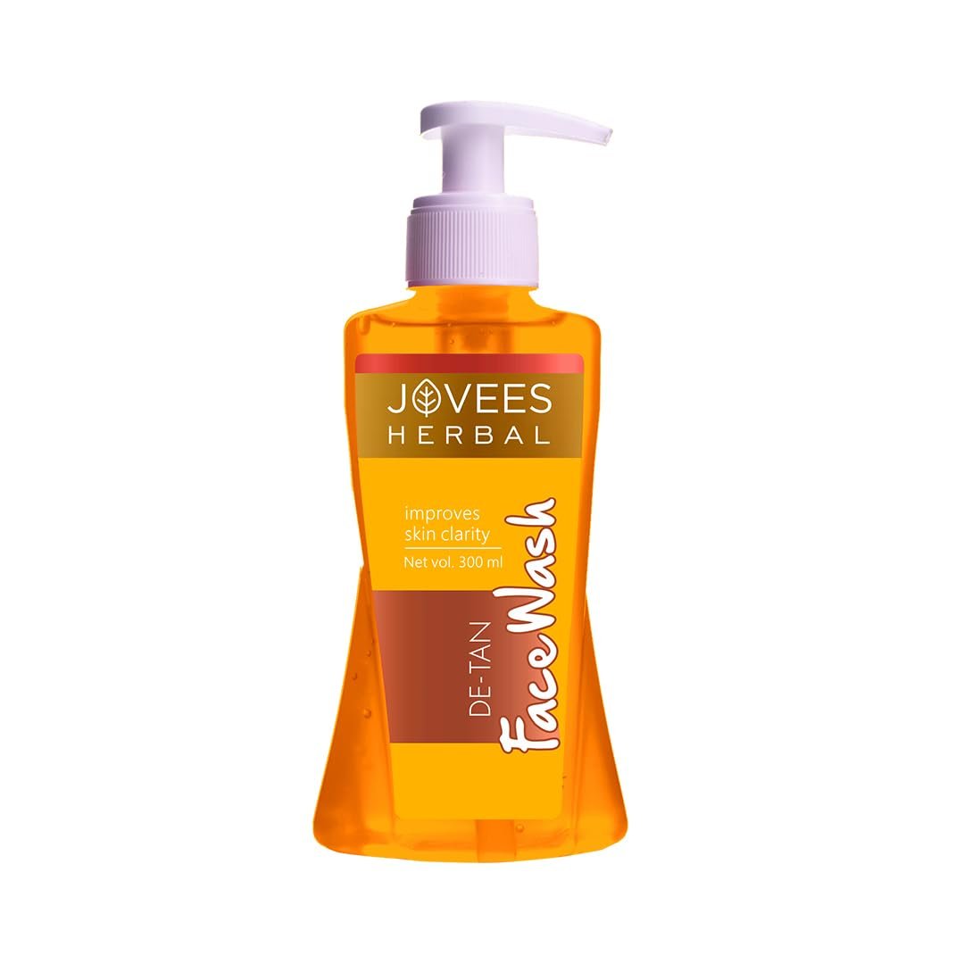 Jovees Herbal Detan Facewash For Glowing and Clear Skin With Liquorice & bearberry Ext. | Gentle Cleanser For Brighten, Even Tone and Hydrates Skin | Suitable for All- 300ml