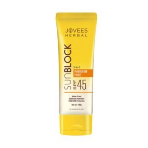 Jovees Herbal Sun Block SPF 45 Sunscreen | Even-Toned & Glowing Skin | UVA/UVB & Blue Light Protection | Suitable for Dry Skin | Lightweight, Non-Greasy Sunscreen for Men & Women - 100g