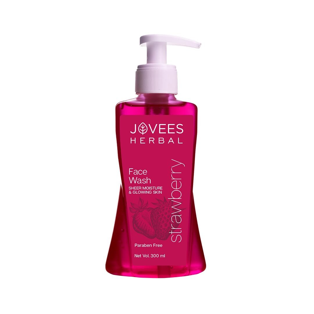 Jovees Herbal Strawberry Face Wash For Hydrating & Glowing Skin with Strawberry Ext. | Gentle Cleanser For Brightens Skin, Removes Pigmentation | For Normal to Dry Skin Types - 300ml