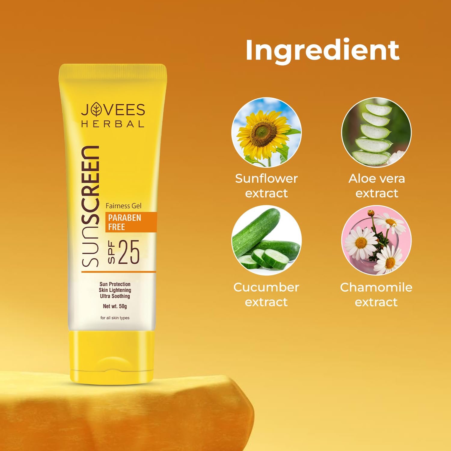 Jovees Herbal Sunscreen Fairness Gel SPF 25 For Tanning & Sun Damage | Oily, Sensitive, Dry Skin | Sunscreen For protect Your Skin with Lightweight & No White Cast Formula | Women/Men 50g - Image 3