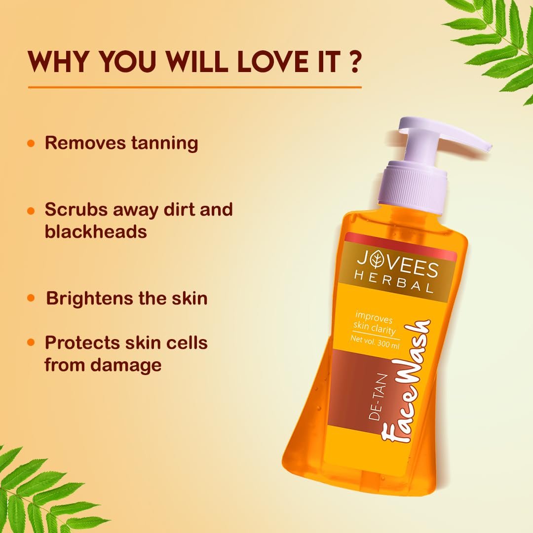 Jovees Herbal Detan Facewash For Glowing and Clear Skin With Liquorice & bearberry Ext. | Gentle Cleanser For Brighten, Even Tone and Hydrates Skin | Suitable for All- 300ml - Image 3