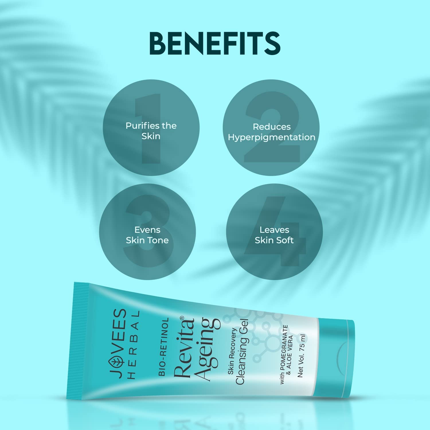 Jovees Herbal Bio-Retinol Revita Ageing Cleansing Gel To Reduce Fine Lines & Wrinkles 75ml - Image 4