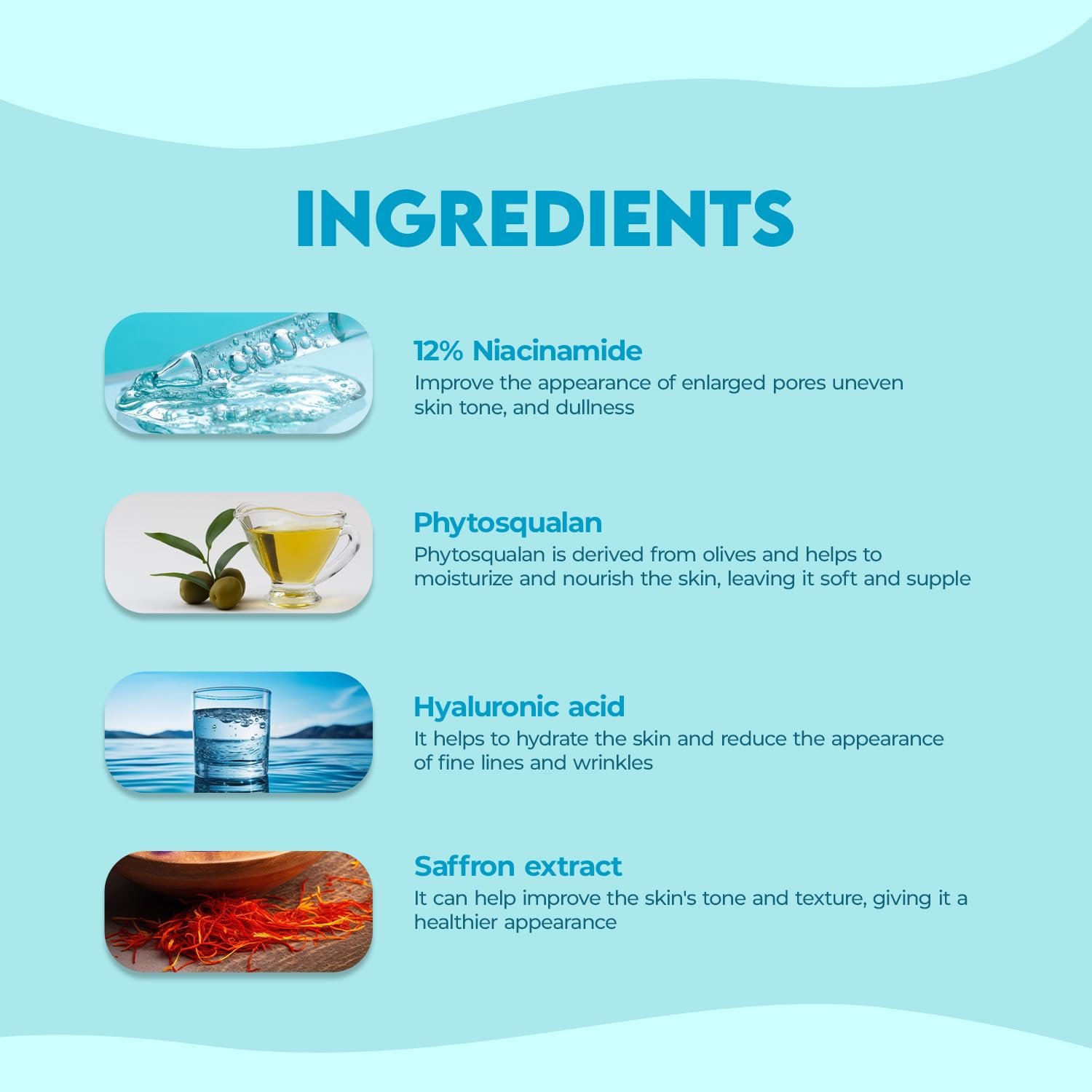 Jovees Herbal 12% Niacinamide Glowing Skin Serum With Hyaluronic Acid, Squalane & Saffron| Reduces Dullness, Hydrates & Repairs Skin| For Day and Night Use| For All Skin Type 30 ml - Image 2