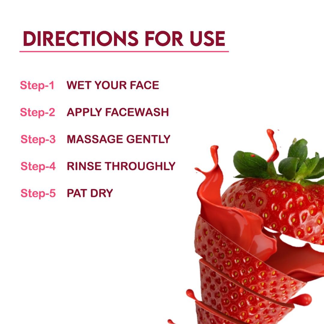 Jovees Herbal Strawberry Face Wash For Hydrating & Glowing Skin with Strawberry Ext. | Gentle Cleanser For Brightens Skin, Removes Pigmentation | For Normal to Dry Skin Types - 300ml - Image 4