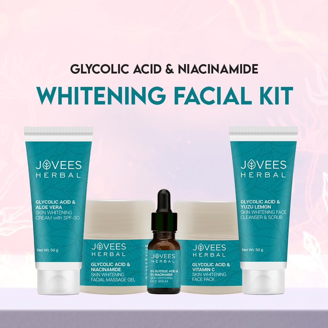 Jovees Herbal Glycolic Acid & Niacinamide Whitening Facial Kit For Brighter & Hydrated Skin | Kit for Improves Uneven Skin Tone, Dark Spots & Dullness 215g (Multiple Use) - Image 5