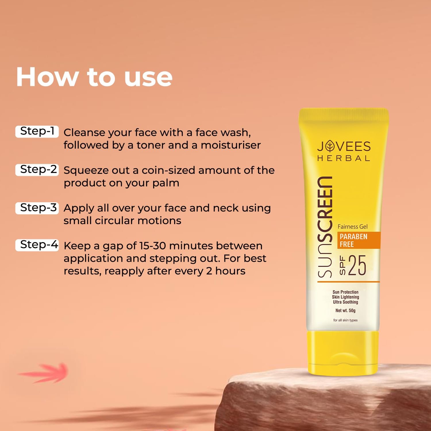 Jovees Herbal Sunscreen Fairness Gel SPF 25 For Tanning & Sun Damage | Oily, Sensitive, Dry Skin | Sunscreen For protect Your Skin with Lightweight & No White Cast Formula | Women/Men 50g - Image 2