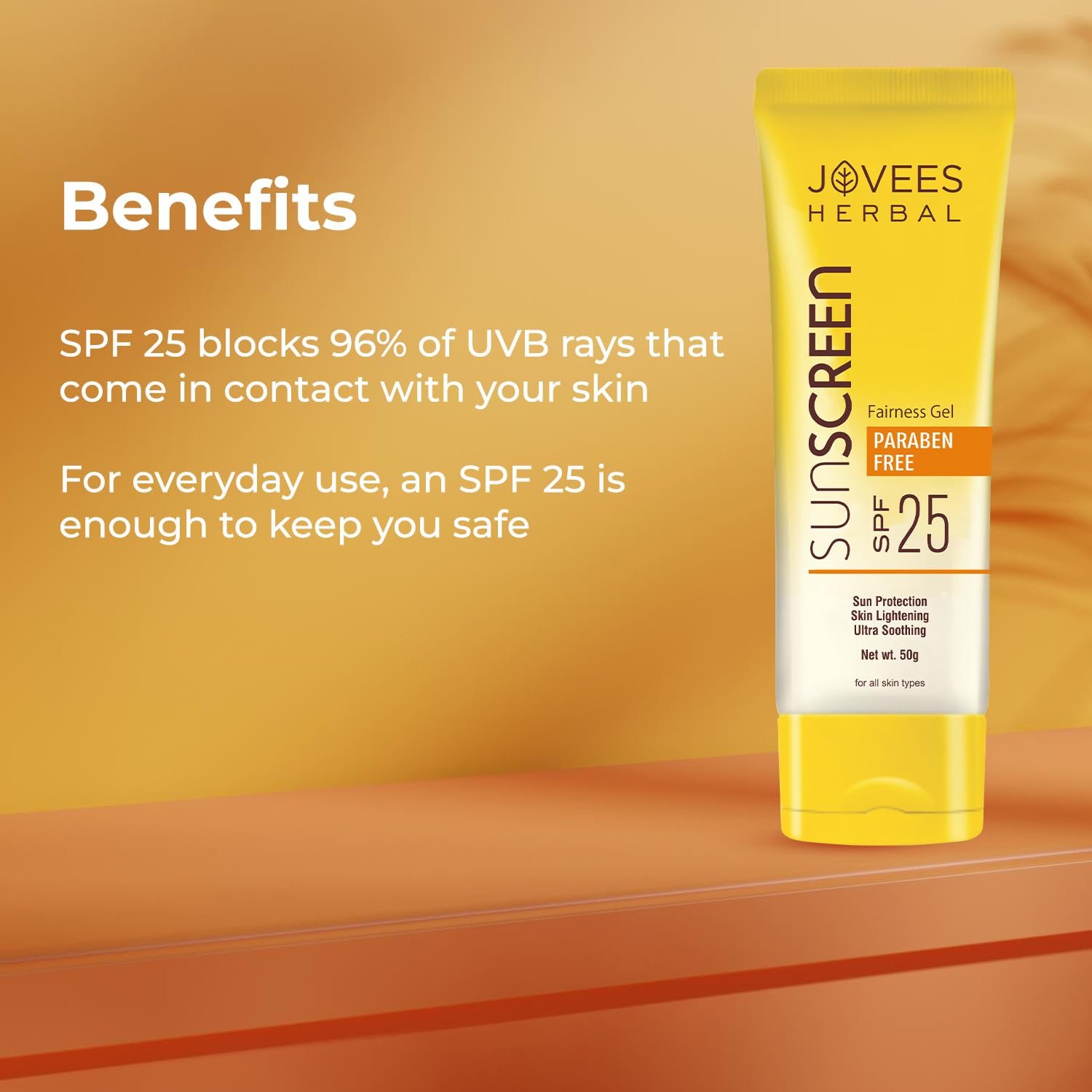 Jovees Herbal Sunscreen Fairness Gel SPF 25 For Tanning & Sun Damage | Oily, Sensitive, Dry Skin | Sunscreen For protect Your Skin with Lightweight & No White Cast Formula | Women/Men 50g - Image 4