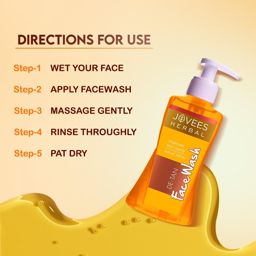 Jovees Herbal Detan Facewash For Glowing and Clear Skin With Liquorice & bearberry Ext. | Gentle Cleanser For Brighten, Even Tone and Hydrates Skin | Suitable for All- 300ml - Image 2