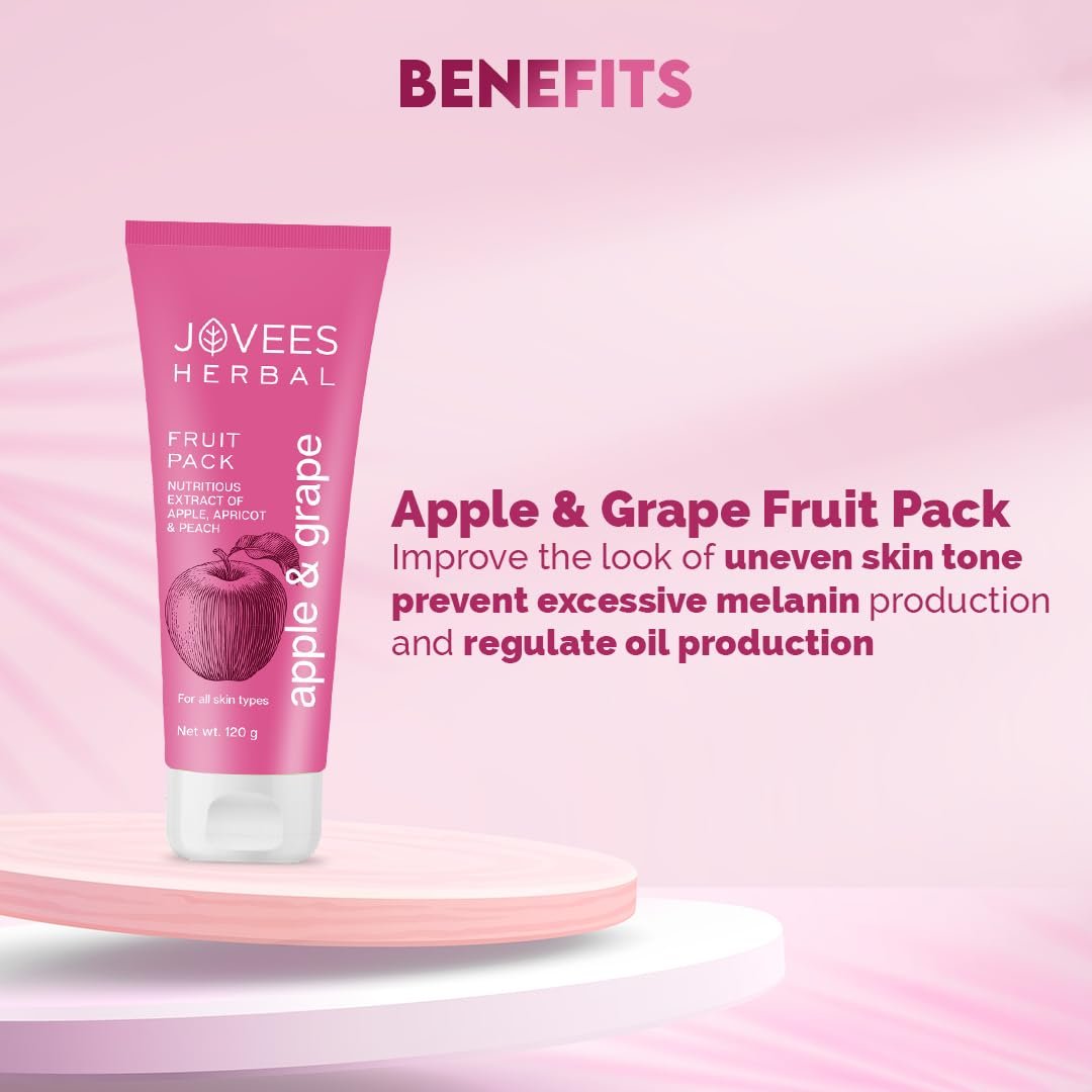 Jovees Herbal Apple & Grape Fruit Pack | With Apple, Apricot & Peach Extracts | For Uneven Skin Tone | For All Skin Types | 120gm - Image 4