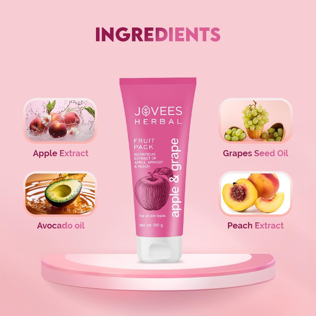 Jovees Herbal Apple & Grape Fruit Pack | With Apple, Apricot & Peach Extracts | For Uneven Skin Tone | For All Skin Types | 120gm - Image 3