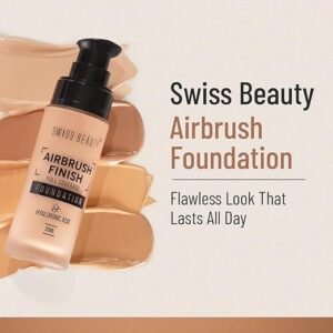 Swiss Beauty Airbrush Finish Full Coverage Foundation | Full Coverage Up To 8 Hours | Waterproof & Lightweight | Natural Matte Finish | Long-Lasting Wear | Enriched with Hyaluronic Acid | For All Skin Types | Dermatologically Tested