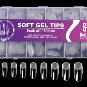 Bolt Bee False Nail Tips for Nail Art Full & Half Cover Acrylic Fake Nails with Case, Oval Shaped Nail Extensions for Diy Nail Art & Salons |-600pcs