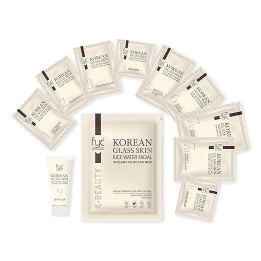FYC Professional Korean Glass Glow Facial Kit 9 Step | Rice Water, Ginseng & Niacinamide | Brightening, Anti Aging, Deep Cleansing | 183g