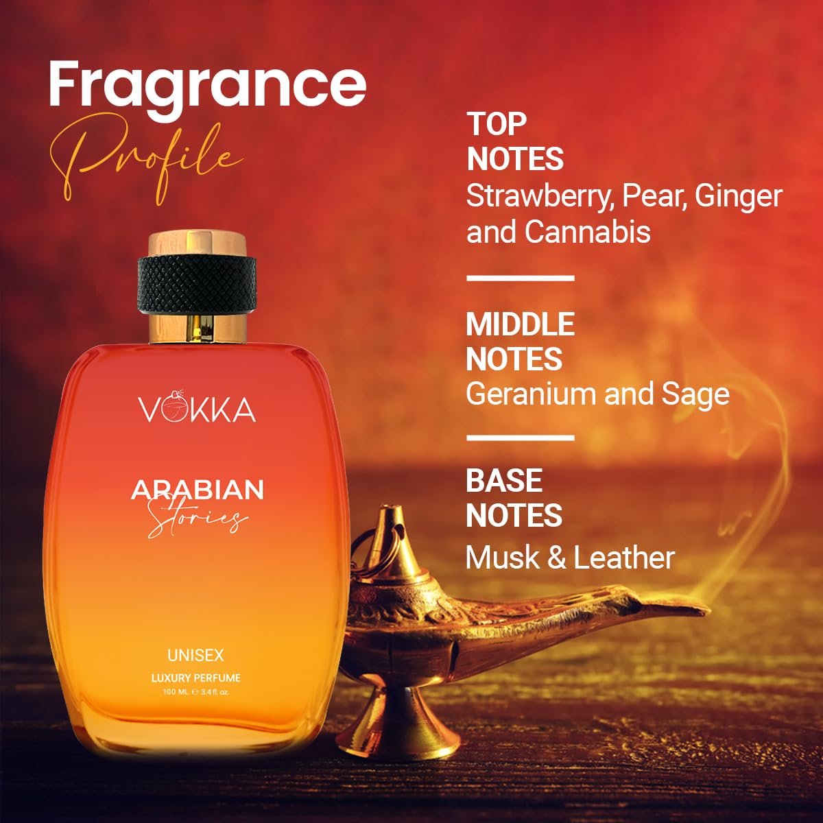 Vokka Arabian Stories 100ml Perfume | Unisex Luxury Long Lasting Arabian Perfume For Men And Women | Arabic Fruity Scent Eau De Parfum | EDP Fragrance for Gift | Notes: Fruity Musky - Image 5