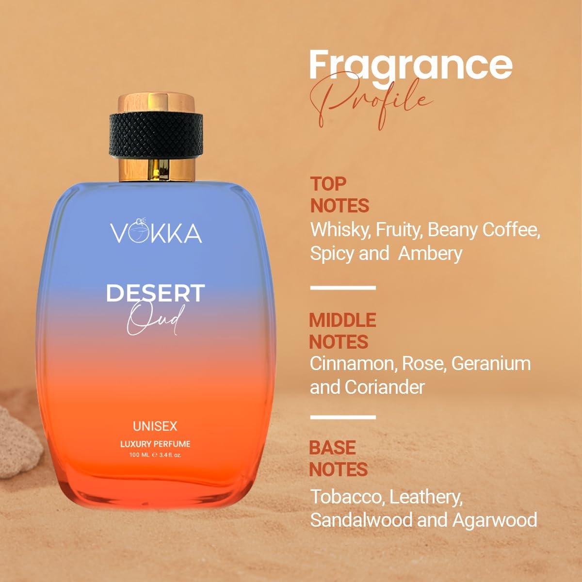 Vokka Desert Oud 100ml Perfume | Unisex Luxury Long Lasting Arabian Perfume For Men And Women | Arabic Woody Scent Eau De Parfum | EDP Fragrance for Gift | Notes: Spicy Agarwood Ambery - Image 5
